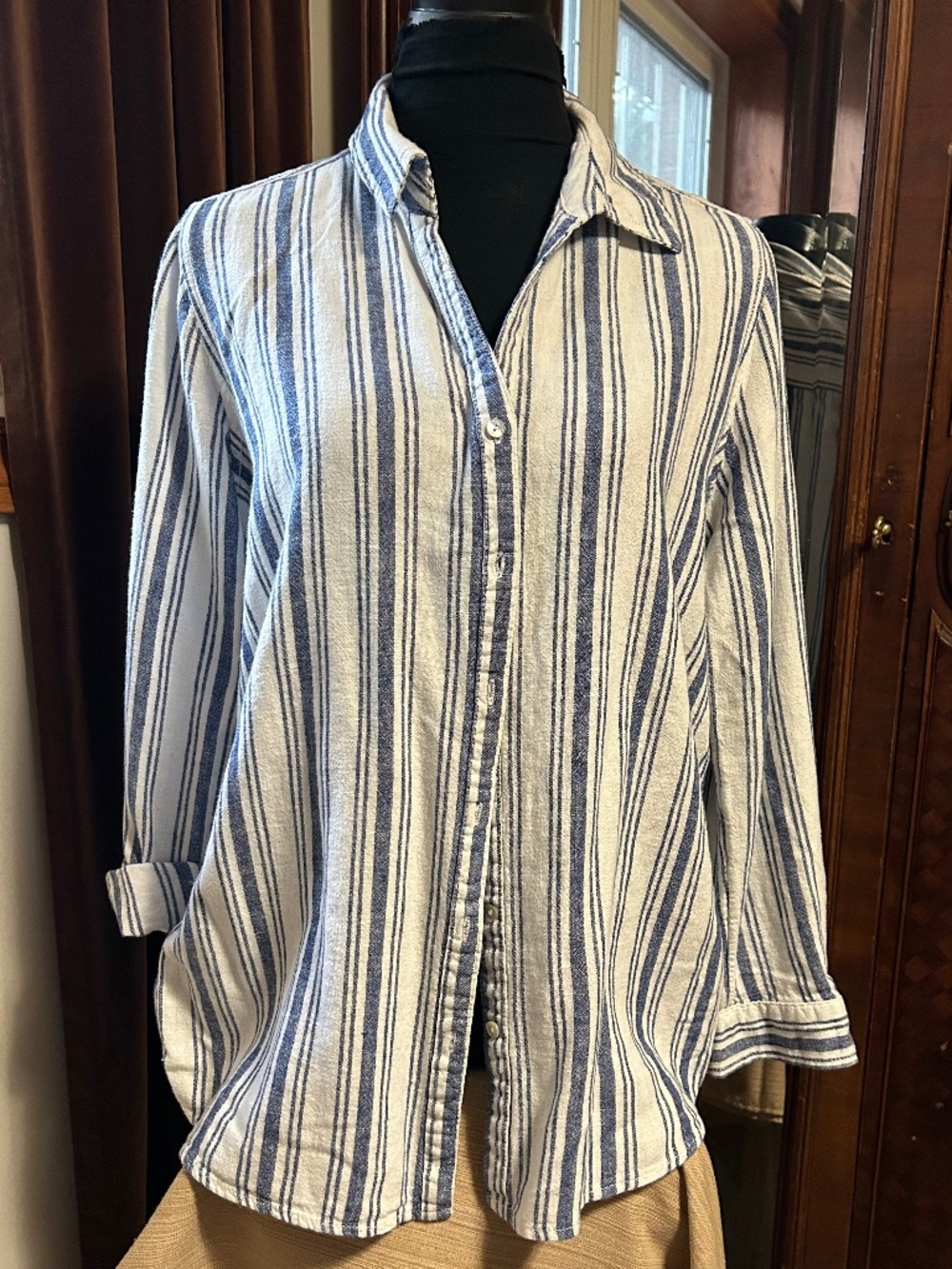 Sigrid Olsen Button Down Blue/White Stripe